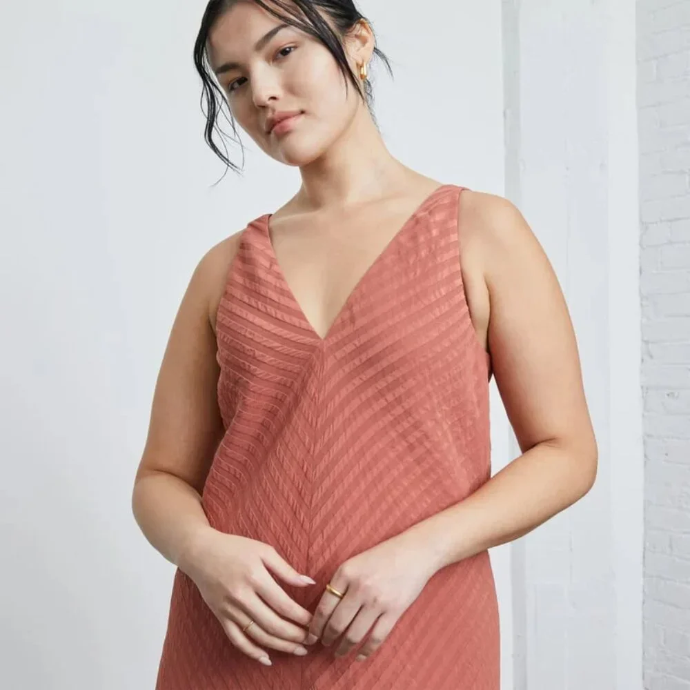 Everlane NWT Rust Colored City Striped Sleeveless V-neck Midi Dress - Picture 11 of 12